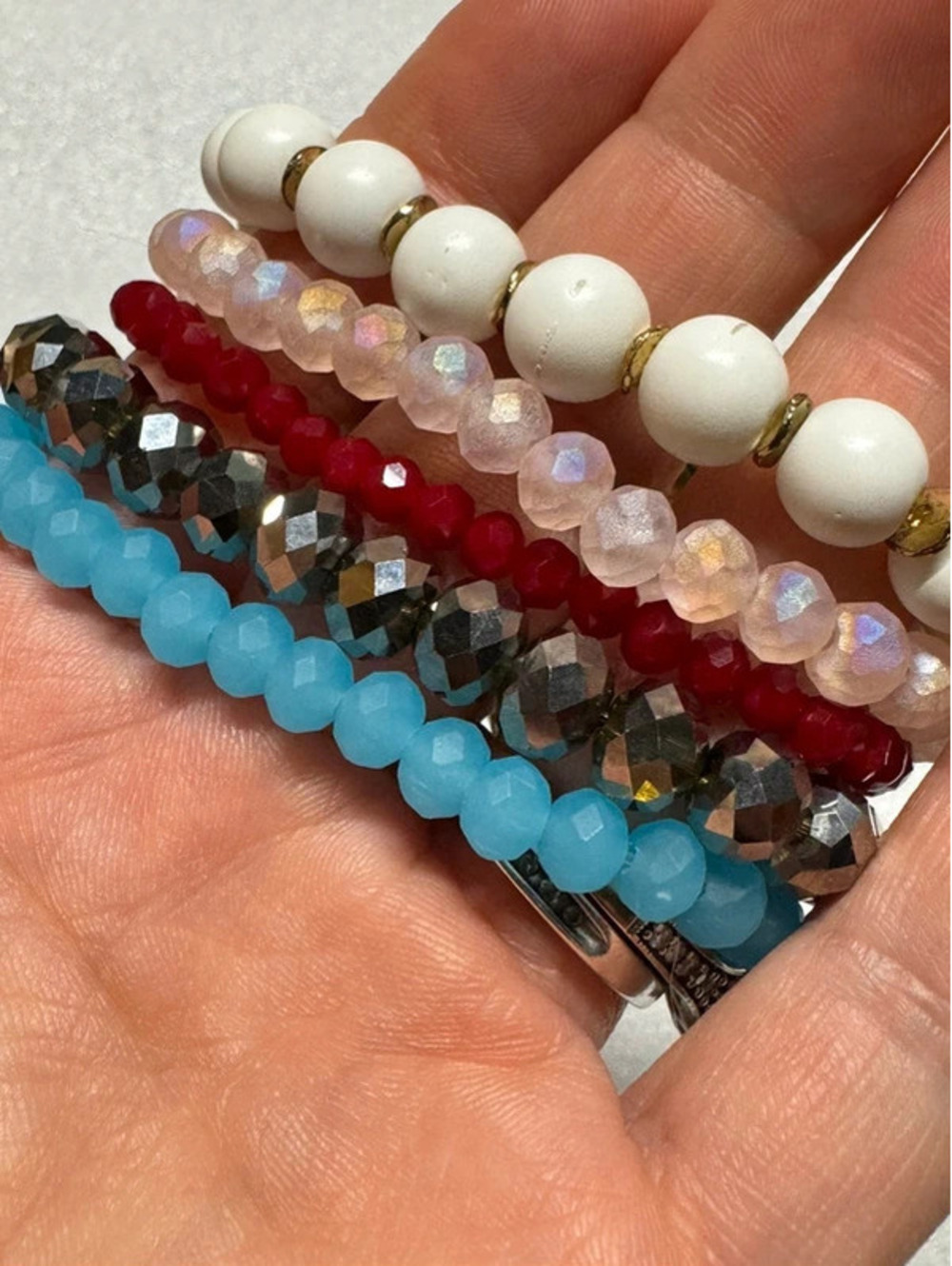 Lizas Jewelry Beaded Bracelet Stack • Red White Blue Boho